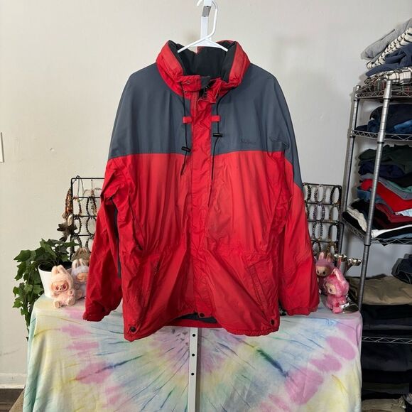 LL BEAN size large men’s Red and Gray Outdoor Jacket packable hood - Picture 10 of 10